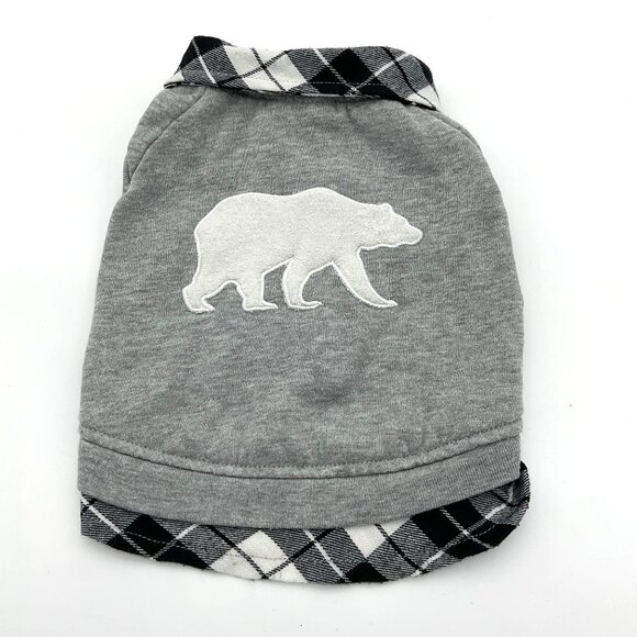 Top Paw Polar Bear Applique Faux Layered Plaid Flannel & Gray Dog Sweatshirt Sm - Picture 1 of 5